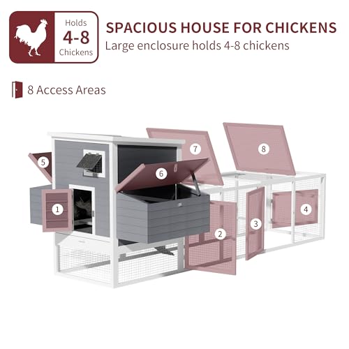 117'' Large Chicken Coop for 4-8 Chickens, Wooden Hen House with Run & 4 Nesting Boxes, Outdoor Poultry Cage Rabbit Cage Duck House with Ramps & Tray, 116.5''L*59''W*46.6''H - size: 116.5"L x 59.0"W x 46.6"H