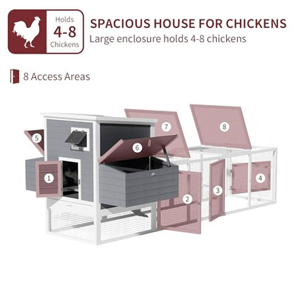 117'' Large Chicken Coop for 4-8 Chickens, Wooden Hen House with Run & 4 Nesting Boxes, Outdoor Poultry Cage Rabbit Cage Duck House with Ramps & Tray, 116.5''L*59''W*46.6''H - size: 116.5"L x 59.0"W x 46.6"H