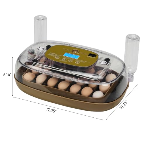 24 Egg Incubator with Automatic Egg Turning, 110V Digital Poultry Hatcher with LED Egg Candler, Temperature & Humidity Control, Auto Water Adding, for Chickens Ducks Quails, Khaki & Transparent