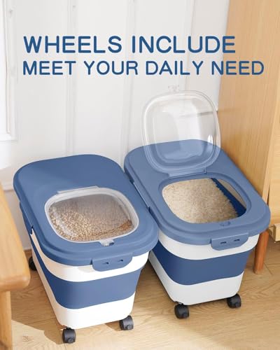 20-23 Lbs Dog Food Storage Container - Collapsible Dog Food Container with Wheels Airtight Lids, Scoop and Small Container, Pet Food Storage Dry Food For Dog, Cats and Other Pet (Blue) | Dog Food Container with Double Airtight Seal & Magnetic Lid,Cat Food