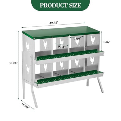 Chicken Nesting Box, 8-Hole Nesting Boxes with Bracket Legs, Removable Tray, Ventilation Holes, Easy Egg Collection & Cleaning, Laying Boxes for Hens,Green - color: Green, size: 42.7"L x 16.9"W x 26.6"H