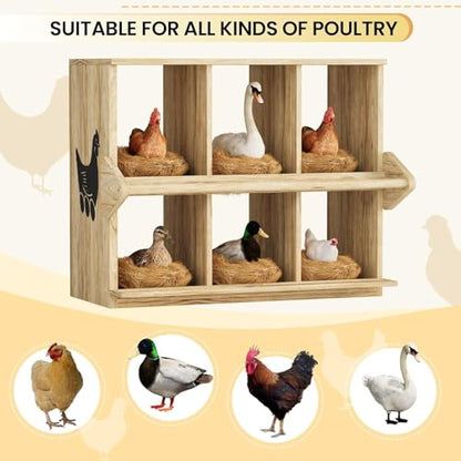 Chicken Nesting Box, 6 Compartment Wooden Nesting Boxes for Chickens with Perches, Floor/Stand/Wall Mount Large Chicken Nesting Boxes for Small & Medium Poultry - size: 6 Compartment