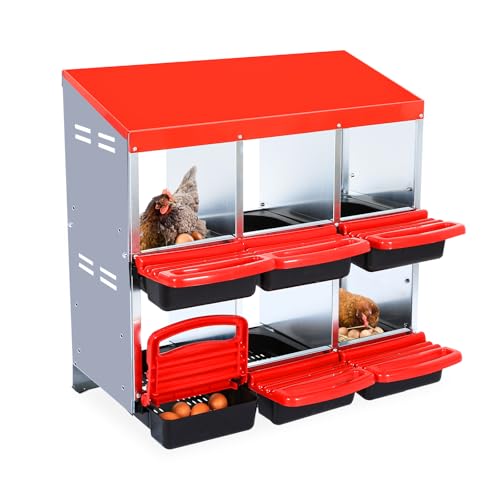 Chicken Nesting Boxes with Cleanable Pull-Out Trays - 6 Hole Metal Rollaway Nest Box for Laying Hens, Wall Mount or Placed Design for Easy Egg Collection & Cleaning - size: 6 holes