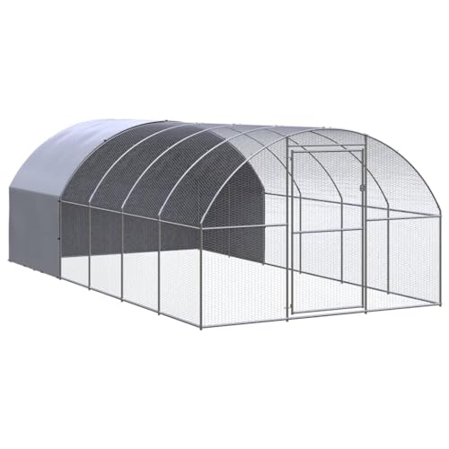 Outdoor Chicken Coop 9.8'x19.7'x6.6' Galvanized Steel Cage with PE Roof for Hens Ducks Rabbits Bunny Hutch Enclosure Pen Silver Animal House - color: With roof, size: 9.8' x 19.7' x 6.6' (W x D x H)