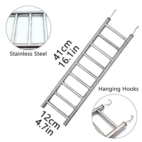 Stainless Steel Bird Ladders 9-Step Parrot Ladder Hanging Bird Cage Climbing Toys with Hooks Birds Exercise Toy for Parakeets, Parrots, Cockatoo，Rust-Resistant and Easy to Clean (1 PCS) - color: 1 PCS