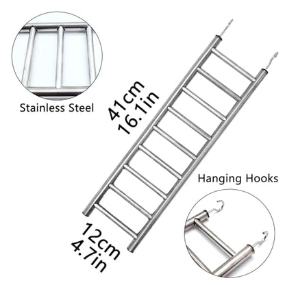 Stainless Steel Bird Ladders 9-Step Parrot Ladder Hanging Bird Cage Climbing Toys with Hooks Birds Exercise Toy for Parakeets, Parrots, Cockatoo，Rust-Resistant and Easy to Clean (1 PCS) - color: 1 PCS