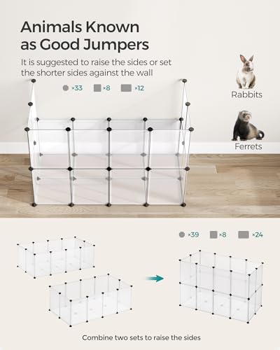 SONGMICS 20 Panels Pet Playpen with Floor, Small Animal Playpen, Pet Fence Indoor, DIY Plastic Enclosure for Guinea Pigs, Bunny, Hamsters, Hedgehogs, 49.2 x 24.8 x 16.5 Inches, White ULPC001W01 - color: White, style: 20 Panels - 49.2"L x 24.8"W x 16.5"H