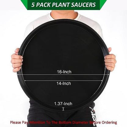 PATIKIL 5 Pack Plastic Plant Saucer, 16 Inch Plant Tray for Pots Round Plant Dish Plant Drip Trays Water Tray for Indoors Outdoors Garden, Black - size: 16 Inch