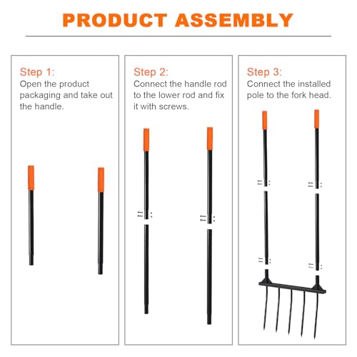 Broad Fork Garden Tool, broadfork Ergonomic Design - for Farms, Gardens, Vegetable plots, for Easy Turning of the Soil, Removal of Weeds, 5 Wide Fork Hand Cultivator Black