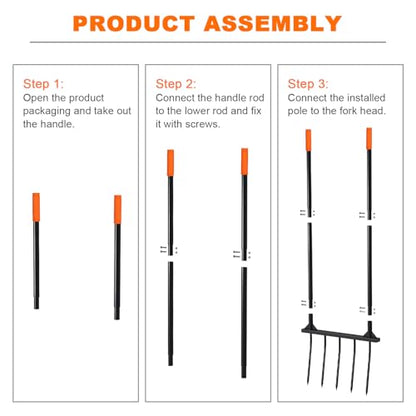 Broad Fork Garden Tool, broadfork Ergonomic Design - for Farms, Gardens, Vegetable plots, for Easy Turning of the Soil, Removal of Weeds, 5 Wide Fork Hand Cultivator Black