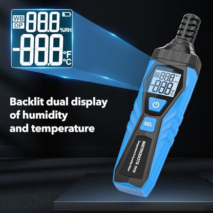 Temperature Humidity Meter - Handheld Thermometer Hygrometer with Ambient, Dew Point, Wet Bulb, High Precision Wet Bulb Thermometer, Dual Display Temperature & Humidity with LCD Backlight - color: Blue, size: TH10