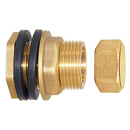 Joywayus Brass Male Bulkhead Kit Include 3/8" Female 1/2" Male Water Tank Connector Threaded And 1/2" Female Outer Hex Head End Pipe Caps with Rubber Gasket - size: 1/2"Male x 3/8"Female-1PCS