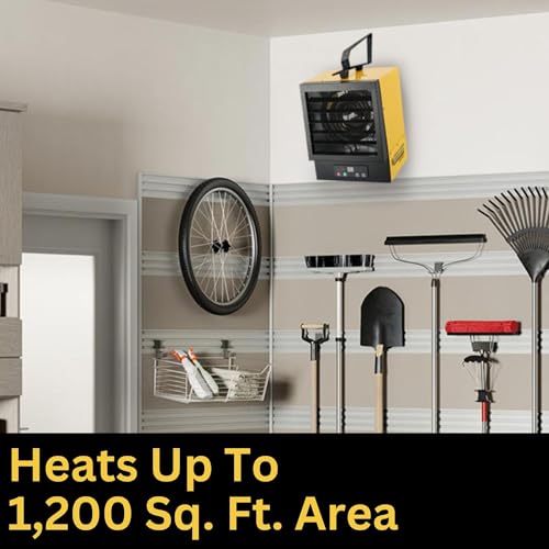 Dura Heat 240 Volt Hard-Wired Garage Heater, Remote, 10,000 Watt - EWH9615 | NO PLUG Hardwired Install Required, 2 Power Setting, Steel Body, Heat up to 1,200 sq ft, Thermostat, Wall & Ceiling Mount