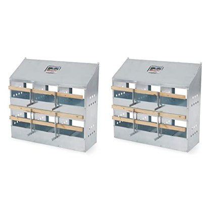Brower 406B Galvanized Steel 6 Hole, 30 Bird Outdoor Poultry Nest Chicken Brooding Box with Hinged Folding Perches, Silver (2 Pack)