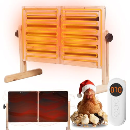Foldable Chicken Coop Heater, 120W Waterproof Radiant Heater with Dual Plates, Adjustable Temp 70–190℉ for Winter Chicks - color: Wood