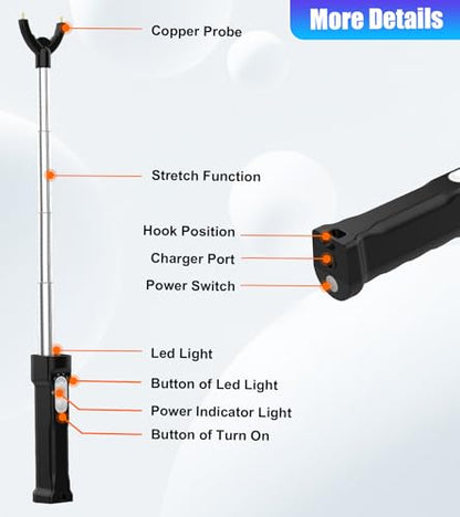 Rechargeable Cattle Prod, Waterproof Electric Livestock Prod for Cattle with LED Light, Retractable Electric Cattle Prod Livestock for Cows Hogs Sheep Wait Animal Herding Tool for Cattle -37In - color: Black