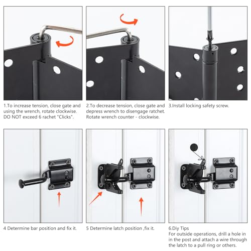 HOME MASTER HARDWARE Self-Closing Gate Kit Black - 3.5 in Spring Tee Hinges 2 Pack + Self-Adjusting Gate Latch 1 Pack