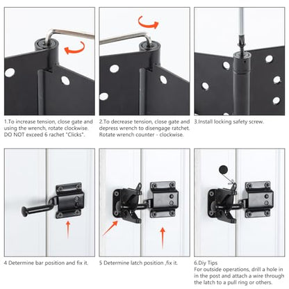 HOME MASTER HARDWARE Self-Closing Gate Kit Black - 3.5 in Spring Tee Hinges 2 Pack + Self-Adjusting Gate Latch 1 Pack
