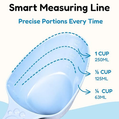 Dog Food Scoop 1 Cup, One Cup Measuring Cup, Food Grade Melamine Pet Food Measuring Scoop with 1/2&1/4 Cup Markings, Long Handle Food Scoop For Cat, Brid, Rabbit, Sturdy & Dishwasher Safe (Blue) - color: Blue