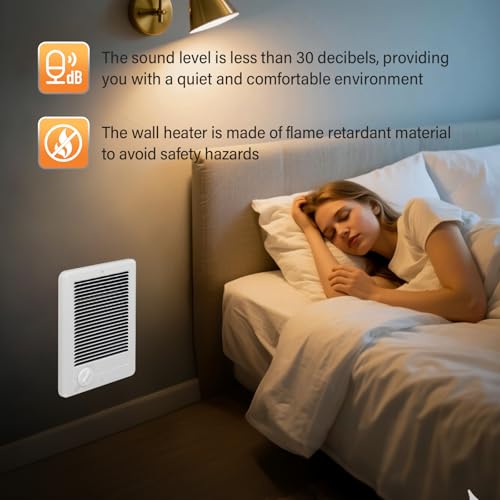 CSC151TW Electric Wall Heater (Model: CSC151TW, Part: 67509) - 5120 BTU, 120V, Built-in Thermostat, Ultra-Quiet, White for Medium Rooms