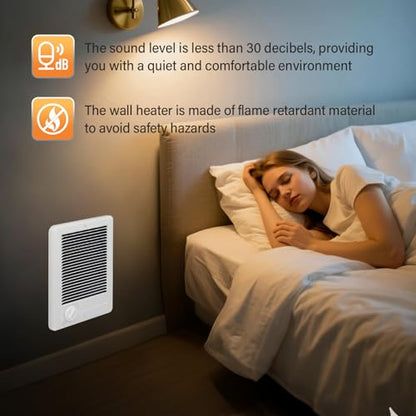 CSC151TW Electric Wall Heater (Model: CSC151TW, Part: 67509) - 5120 BTU, 120V, Built-in Thermostat, Ultra-Quiet, White for Medium Rooms