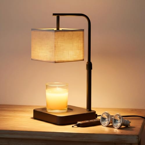 MOAFINA Candle Warmer Lamp with Timer & Dimmable, Height Adjustable Wax Warmer with Linen Shade & 2 Extra Bulbs, Flameless Candle Melter for Jar Candles, Gifts & Bedroom Decor - color: Candle Warmer(linen)