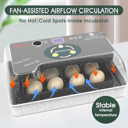 12 Egg Incubator - Automatic Egg Turner, Temperature Control, Built-in Candler, Auto Water Refill for Hatching Chicken, Duck, Quail & Bird Eggs - size: 12 --EGGS