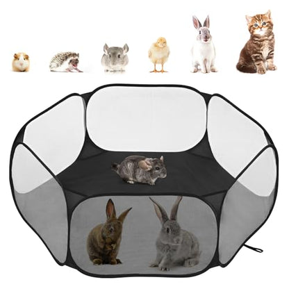 Pawaboo Small Animals Playpen, Waterproof Small Pet Cage Tent with Strong Steel Wire Frame, Portable Outdoor Yard Fence for Chick/Kitten/Puppy/Guinea Pig/Rabbits/Hamster/Chinchillas, Black - color: Black