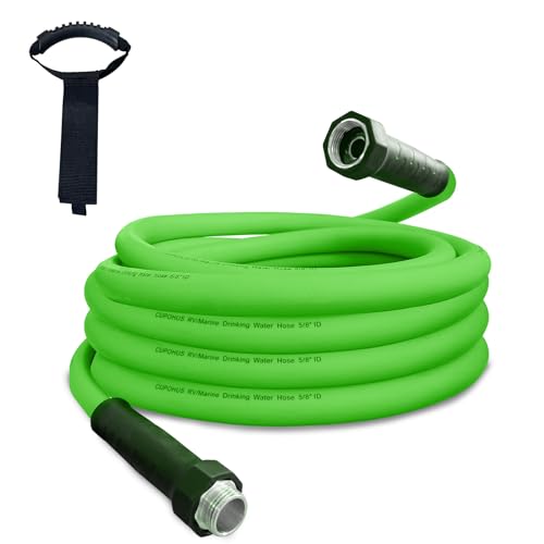 Cupohus Heavy Duty RV Water Hose 15FT, 5/8" Extra Thick Wall Drinking Water Hose, Crush Proof & Abrasion Resistant, Kink Free Hot & Cold Weather with Storage Bag for Camper Marine – Green - color: Green, size: 15FT