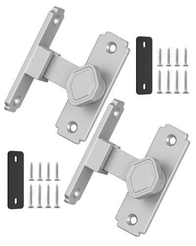 90 Degree Barn Door Lock, Small Sliding Barn Door Latches, Rust-Proof Sliding Gate Latch Lock for Garden, Bathroom, Cabinet, Pet Cage, Window, Shed (Silver-2PCS) - color: Silver-2PCS