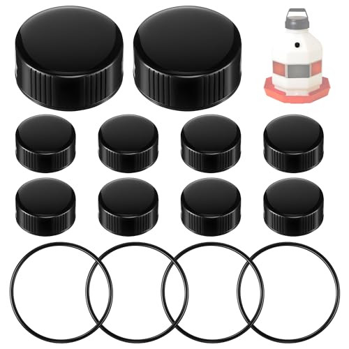 Poultry Fountain Renewal Waterer Parts, 10 Replacement Caps & 4 O Rings, Compatible with Miller PPF3/PPF5/PPF7 & Compatible with Farm-Tuff 3/5/7 Gallon Poultry Founts(Black) - color: Black