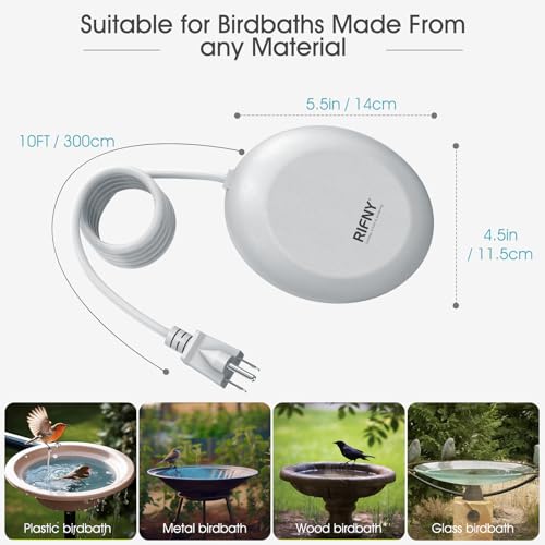 100W Bird Bath Heater for Outdoors in Winter, RIFNY Birdbath Deicer Water Heater Submersible for Bird Chicken Drinking with Thermostatically Control and Auto Shut-Off, Full-Covered Aluminum, 10FT Cord - size: 100W