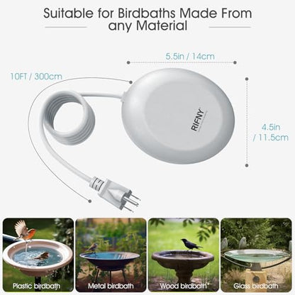 200W Bird Bath Heater for Outdoors in Winter, RIFNY Birdbath Deicer Water Heater Submersible for Bird Chicken Drinking with Thermostatically Control and Auto Shut-Off, Full-Covered Aluminum, 10FT Cord - size: 200W
