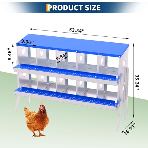 Chicken Nesting Box,10 Compartments Galvanized Steel Metal Chicken Laying Box with Roll Out Egg Collection,Wall Mount Chicken Nesting Boxes,Easy Egg Collection, Hen Roosting Boxes - color: Blue, size: 10 Holes with Legs