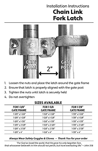 1-3/8" x 1-3/8" Chain Link Fence Gate Fork Latch - Galvanized - with Hole for Padlock - size: 1-3/8" x 1-3/8" EACH