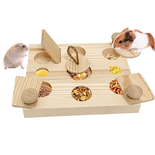 Wooden Hamster Foraging Toys,Enrichment Foraging Toy Guinea Pig Interactive Hide Treats Puzzle Snuffle Game Small Animal Chew Toys for Chinchilla Rat Bunny Hedgehog Gerbils