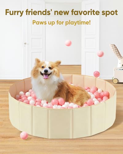 Hikiddy Baby Ball Pit Foldable, 31.5 Inch Ball Pits for Toddlers Round, Kiddie Baby Playpen Ball Pool, Idea Gift for Babies-Balls NOT Included(Light Beige) - color: Light Beige-80