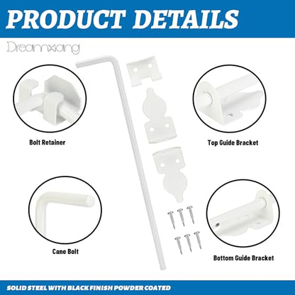 18" Heavy Duty Cane Bolt Gate Drop Rod Hardware Ground Latch for Wood PVC Vinyl Metal Fences Gates, Double Doors, White Solid Steel -1 Pack - size: 18 Inch
