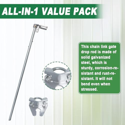 Podoy 36" Chain Link Drop Rod for Double Gate,Heavy Duty Pull Style Latch for 1-3/8" Chain Link Fence Frame,Rust-Resistant Galvanized Steel Chain Link Fence Gate Latch - size: 1-3/8" × 36" (1 PACK)