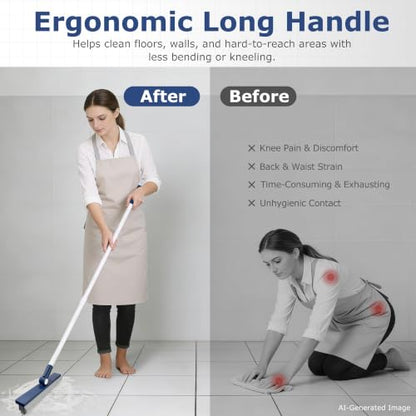 IVYROLL Grout Brush with Long Handle, Grout Cleaner Brush for Tile Floors, Stiff Bristles for Crevice, Tile Line, Shower, Kitchen, Bathroom - color: Blue