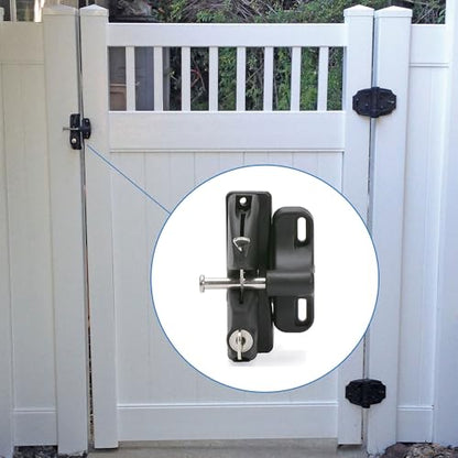 National Hardware LokkLatch N346-201 Keyed Gate Latch with Adjustable Design for Wood Metal Vinyl Gates, Black Weather-Resistant Polymer Construction, 4-9/16 in Gap Range, Pool Fence Hardware