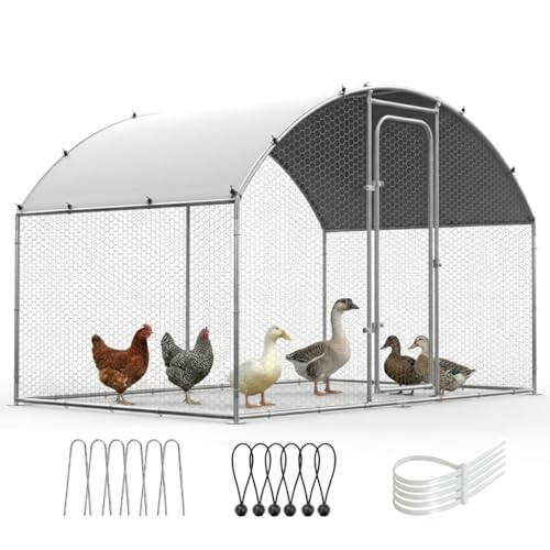 ORANLAND Large Metal Chicken Coop, 5.0x9.9x6.6ft Walk-in Chicken Runs with Cover, Dome Roof Chicken Pen with Security Lock, Outdoor Duck Rabbit Cage Poultry Pen for Backyard, Farm, Yard - size: 59.1"L x 119"W x 77.0"H