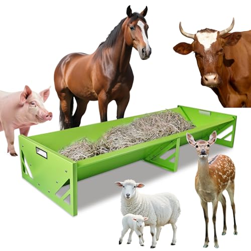 Goat Feeder, 22 Gal Metal Horse Trough Livestock Feeding Trough 55 inch Heavy-Duty Large Capacity Cattle Trough Galvanized Steel Livestock Feeder for Farms Alpacas Goats, Calves, Sheep, Deer
