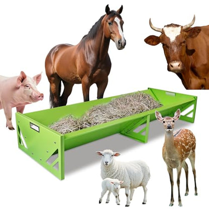 Goat Feeder, 22 Gal Metal Horse Trough Livestock Feeding Trough 55 inch Heavy-Duty Large Capacity Cattle Trough Galvanized Steel Livestock Feeder for Farms Alpacas Goats, Calves, Sheep, Deer