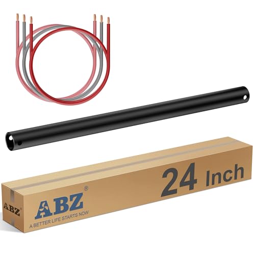 ABZ 24 Inch Ceiling Fan Downrod Accessories with Extended Cord, 2 FT Downrod for Ceiling Fan Not Threaded (Black) - size: 24 INCH