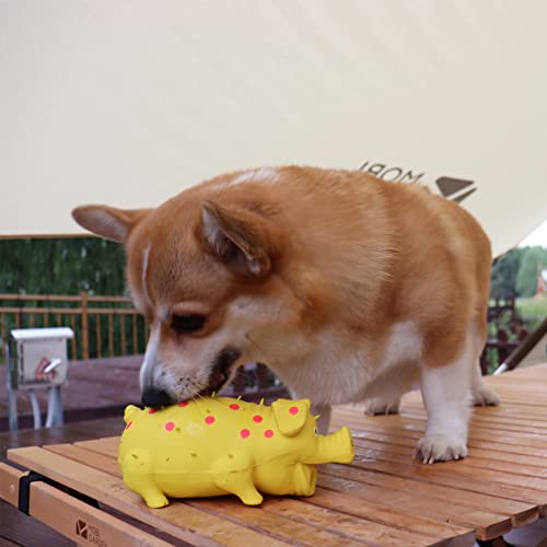 Pig Squeaky Dog Toy, 2 PCS Interactive Rubber Dog Chew Toy - Durable Latex Spot Grunting Pig Toys that Oink for Small Medium Large Dogs (Yellow, Pink) - color: Yellow, Pink