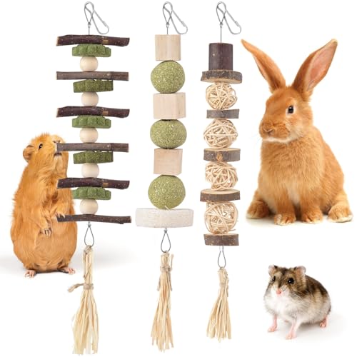 Bissap 3PCS Bunny Chew Toys, Natural Hanging Rabbit Chew Toy Treats for Guinea Pigs Hamsters Gerbils Chinchilla and Other Small Pets for Teeth Grinding - size: 3 PCS