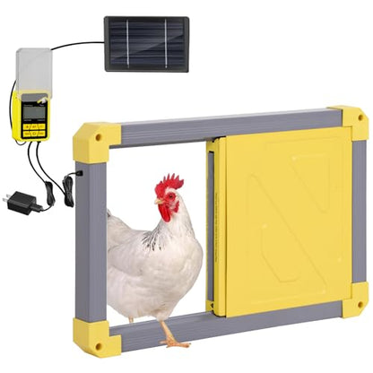 Aivituvin Automatic Chicken Coop Door Solar Powered, Automatic Chicken Door with LCD Display, Direct Power Supply Auto Chicken Door Opener with Timer for All Chicken Coops (Grey)