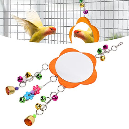 HEEPDD Chicken Mirror Toys, Mirror with Bells, Fun Bird Coop Accessories for Chickens and Parrots Chicken Toys, Wooden Hanging Swing Nan Domestic Animals