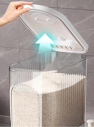 Gagee 22 Lbs Rice Dispenser, Clear | Grain Container Storage, With Lid, Measuring Cylinder, Moisture Proof, Household Cereal Dispenser Bucket - color: 22 Clear